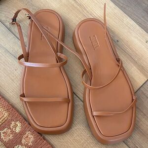 Zara Tan Strappy Flat Sandals